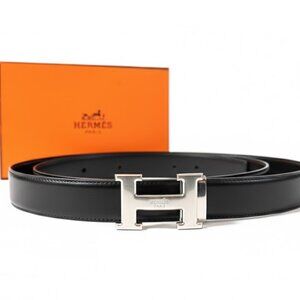 H leather belt Noir/Cacao Leather H Buckle Belt
